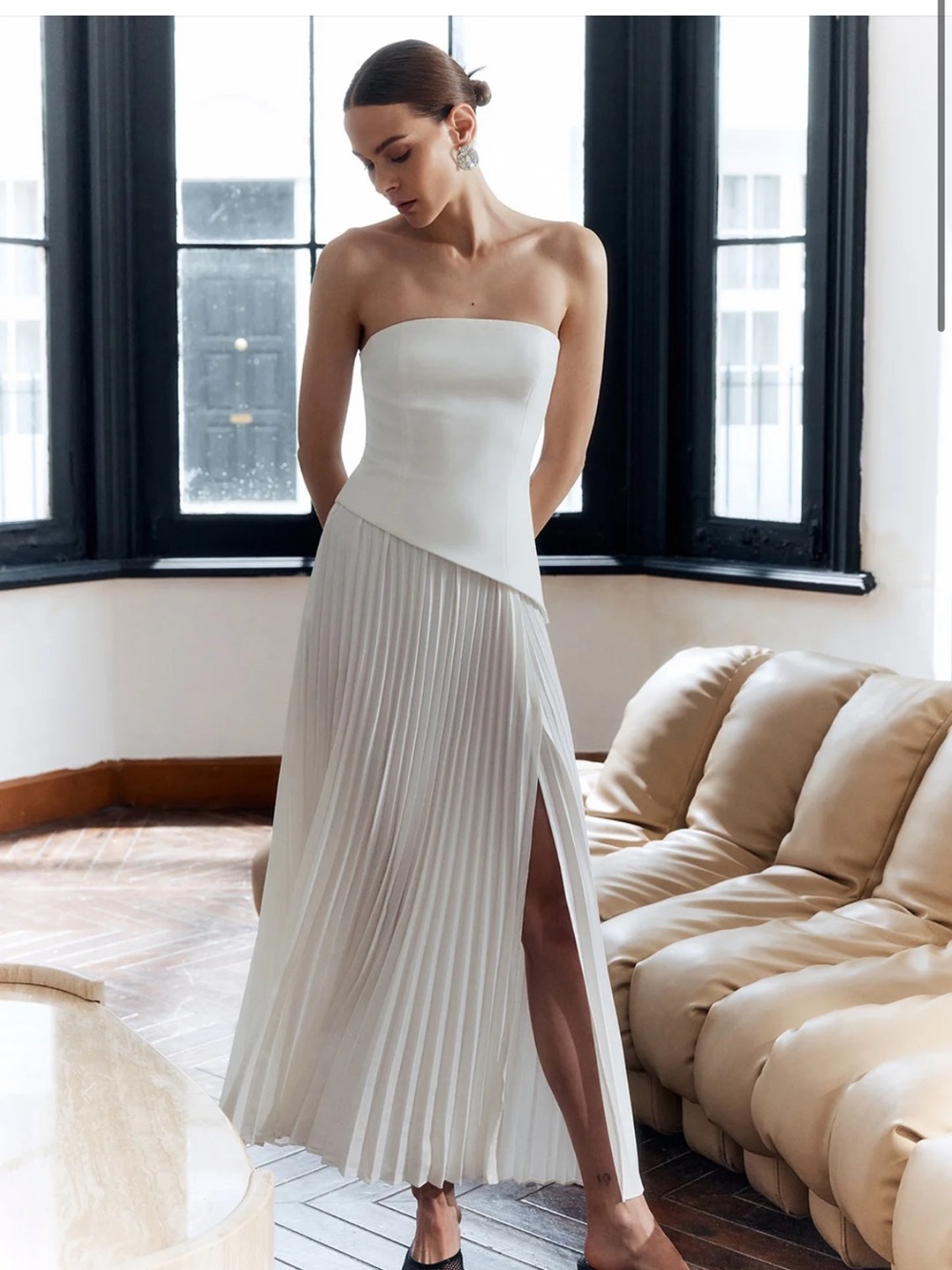 Commense White Pleated Dress